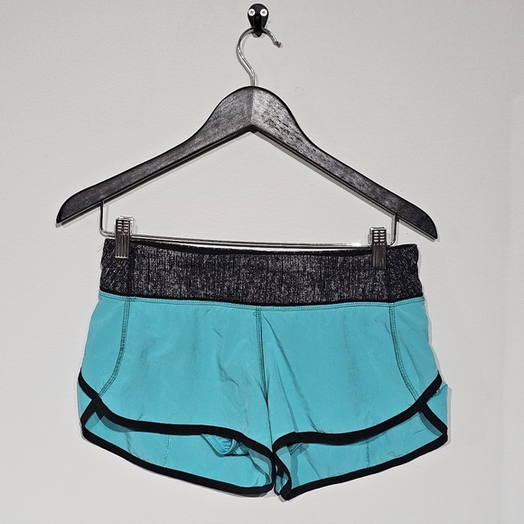 Lululemon Run Speed Short Blue Tropics Burlap Black Dune w Liner Shorts Sz 4 - Picture 2 of 5